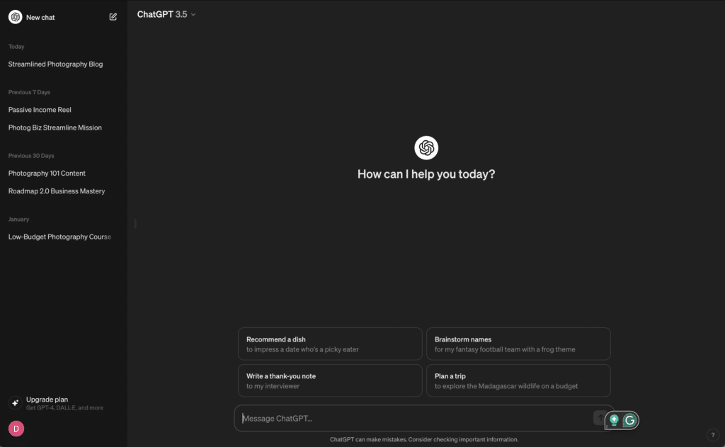 chat gpt interface